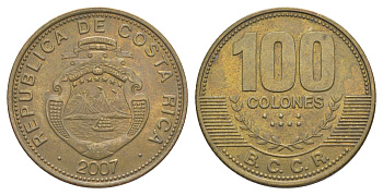 Коста-Рика 100 колонов 2007 KM 240a сталь плакированная латунью 4631-1155