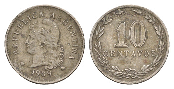 Аргентина 10 сентаво 1939 KM 35 медно-никель 4651-966