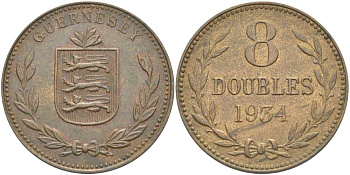 Гернси 8 даблов (дублей) 1934 KM 14 бронза 3996-543