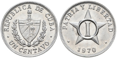 Куба 1 сентаво 1970 звезда, республика (1962- ) KM 33.1 алюминий UNC 214-848