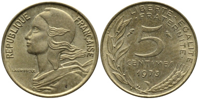 ФРАНЦИЯ 5 САНТИМОВ 1973 ТИП MARIANNE KM 933 медь алюминий никель 261-568