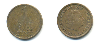 НИДЕРЛАНДЫ 1 ЦЕНТ 1958 ЮЛИАНА KM 180 бронза 83-926