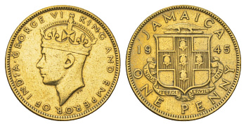 Ямайка 1 пенни 1945 KM 32 никель латунь 4628-524