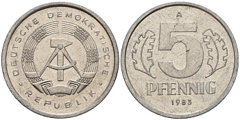 ГДР 5 пфеннигов 1983 A KM 9.2 алюминий 3309-924