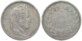 Франция 5 франков 1831 BB, Луи Филипп I (1830-1848) KM 744.1 серебро 71-1325