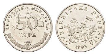 Хорватия 50 лип 1993 нечетный год KM 8 сталь плакированная никелем aUNC 4659-724
