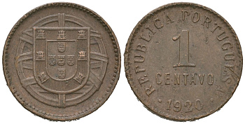 Португалия 1 сентаво 1920 KM 565 бронза 4611-239