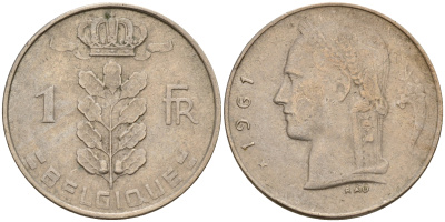 Бельгия 1 франк 1961 Belgique KM 142.1 медно-никель    4161-1235