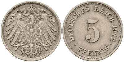 Германия 5 пфеннигов 1912 F J.12, KM 11 медно-никель    4598-1144