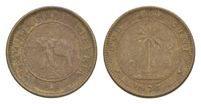 Либерия 1/2 цента 1937 KM 10 латунь 4614-765