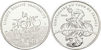 Франция 1/4 евро 2003 100 лет велогонкам "Тур де Франс" KM 1995 серебро UNC 1087-10-15