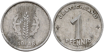 ГДР 1 пфенниг 1948 A KM 1 алюминий 192-967