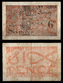 Джерси 6 пенсов ND (1941-1942) Pick 1 бумага 451-1282-3