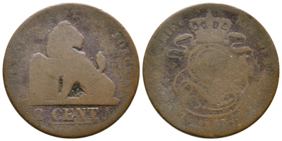 БЕЛЬГИЯ 2 САНТИМА ХХХ5 KM 35.1 медь 177-1017