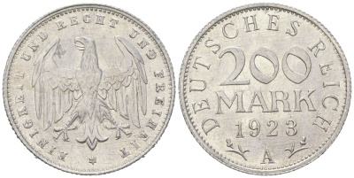Германия 200 марок 1923 A KM 35, J. 304 алюминий aUNC 4119-756