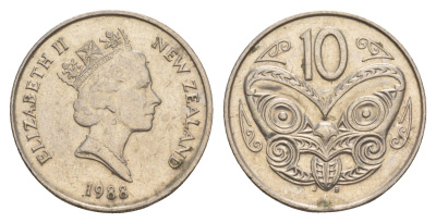 Новая Зеландия 10 центов 1988 KM 61 медно-никель 4179-1257