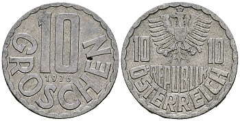Австрия 10 грошей 1976 KM 2878 алюминий 4138-422