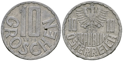 Австрия 10 грошей 1976 KM 2878 алюминий 4138-422