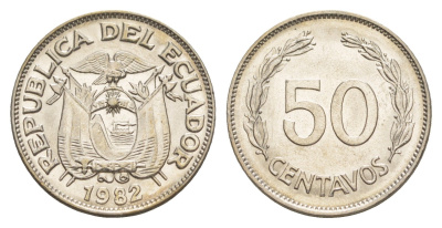 Эквадор 50 сентаво 1982 KM 81 сталь плакированная никелем UNC 4641-623