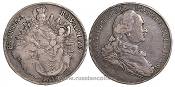 Бавария 1 талер 1778 Максимилиан III Иосиф Карл, мадонна Dav 1964 серебро 00-806-54