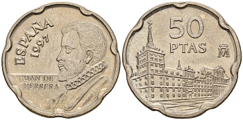 Испания 50 песет 1997 Хуан де Эррера, монастырь-дворец Эскориал KM 985 медно-никель    4597-156