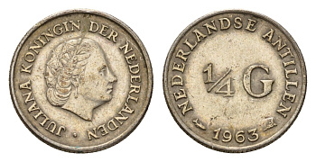 Нидерландские Антильские острова (Нидерландские Антилы) 1/4 гульдена 1963 Юлиана (1948-1980) KM 4 серебро 4669-1252