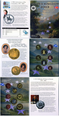 Великобритания набор из 8 европробников 2003 в оригинальном картонном буклете, тираж 24000 экземпляров, 400 лет союзу с Шотландией UNC 1-6-4-14