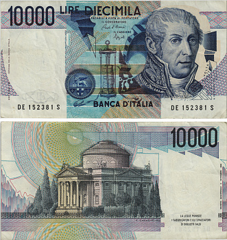 Италия 10000 лир 1984 Вольта, музей Храм Вольтиано Pick 112b бумага 8564-31-3-2