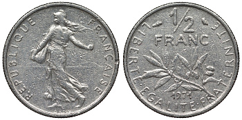 Франция 1/2 франка 1971 сеятель KM 931.1, Le Franc 198.10 никель 4128-243