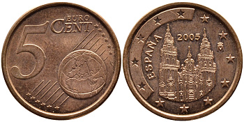 Испания 5 евроцентов 2005 KM 1042 сталь плакированная медью 4391-147