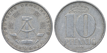 ГДР 10 пфеннигов 1968 A KM 10 алюминий 62-744
