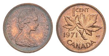 Канада 1 цент 1971 Елизавета II (1952-2022), кленовый лист KM 59.1 бронза 4630-914