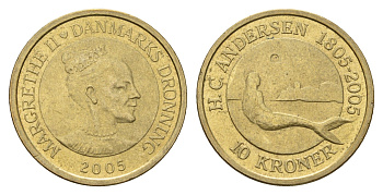 Дания 10 крон 2005 Сказка - Русалочка KM 900 алюминиевая бронза aUNC 119-236