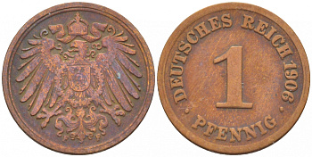 ГЕРМАНИЯ 1 ПФЕННИГ 1906 F KM 10, J. 10 медь 4396-1511