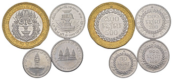 Камбоджа набор из 4 монет (50, 100, 200 и 500 риелей) 1994 KM 92, 93, 94 и 95 нержавеющая сталь и биметалл UNC 4624-755-757