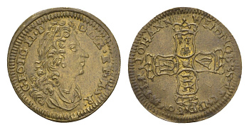 Нюрнберг счетный жетон XIX век Георг II, Коронованные крестообразные щиты вокруг центральной звезды, диаметр 19 мм, вес 0,9 гр латунь 1531-812