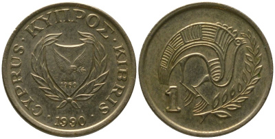 Кипр 1 цент 1990 KM 53.2 никель латунь 4154-866
