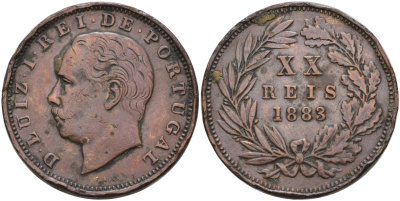 Португалия 20 рейсов 1883 Луиш (Людовик) I (1861-1889) KM 527 бронза 4565-134