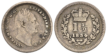 Великобритания 1 1/2 пенса 1834 Вильгельм IV (1830-1837) KM 719, Spink 3839 серебро 1515-2222