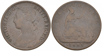 Великобритания 1 фартинг 1885 Виктория (1837-1901) KM 753, Spink 3958 бронза 187-134