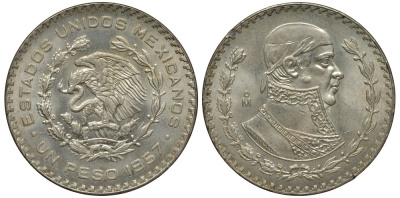 Мексика 1 песо 1957 Хосе Мария Морелос KM 459 серебро 4178-1231