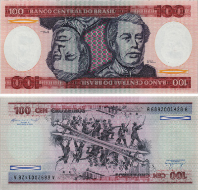 БРАЗИЛИЯ 100 КРУЗЕЙРО 1984 ПОДПИСЬ 21, ГЕОРЦОГ КАКСИАС Pick 198b бумага UNC (ПРЕСС) 8605-47-2-1