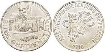 ГЕРМАНИЯ ЖЕТОН ND СТАРЫЙ ЗАМОК БУРГ ГРАЙФЕНШТАЙН, ПОСТРОЕН В 1718 ГОДУ, ДИАМЕТР 30 ММ. белый металл 4179-125