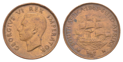 ЮАР 1/2 пенни 1943 Георг VI (1936-1952) KM 24 бронза 4603-256