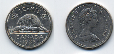 КАНАДА 5 ЦЕНТОВ 1985 KM 60.2a никель 54-247