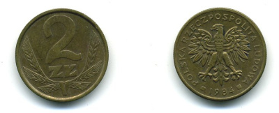 ПОЛЬША 2 ЗЛОТЫХ 1984 KM 80.1 латунь 59-145