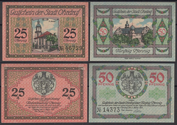 Ордруф полный набор из 2 нотгельдов (25 и 50 пфеннигов) ND (1921) Grabowski 1012.2 бумага UNC (пресс) 7556-40-1-2