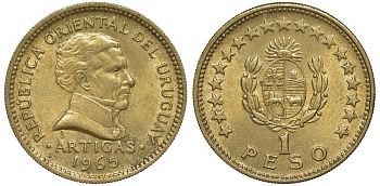 Уругвай 1 песо 1965 KM 46 алюминиевая бронза 106-1147