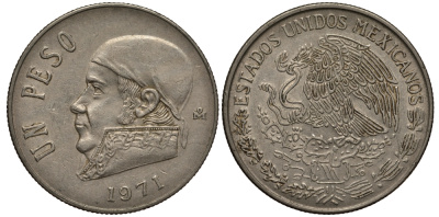 Мексика 1 песо 1971 Хосе Мария Морелос KM 460 медно-никель VF+ 215-912