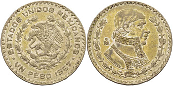 Мексика 1 песо 1957 Хосе Мария Морелос KM 459 серебро 37-411